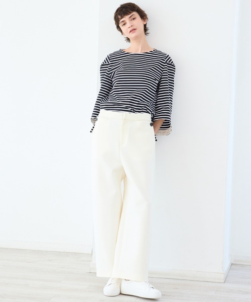 R-ISM(リズム)の「【洗える】タック袖コットンボーダーカットソー(Tシャツ/カットソー・レディース・ブラック/オフホワイト・4)」の10枚目の写真