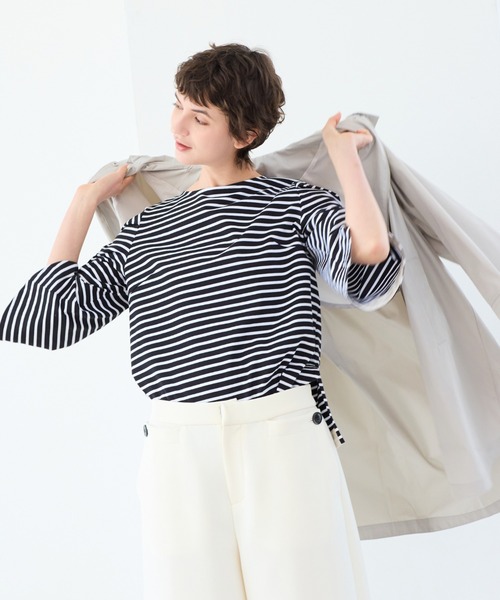 R-ISM(リズム)の「【洗える】タック袖コットンボーダーカットソー(Tシャツ/カットソー・レディース・ブラック/オフホワイト・4)」の12枚目の写真