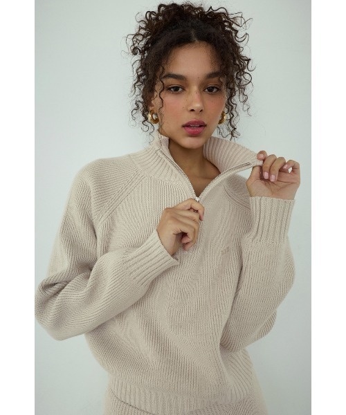 ALEXIA STAM(アリシアスタン)の「Half Zip Knit Top/ハーフジップニット(ニット/セーター・レディース・グレー/ネイビー/ベージュ・FREE)」の3枚目の写真