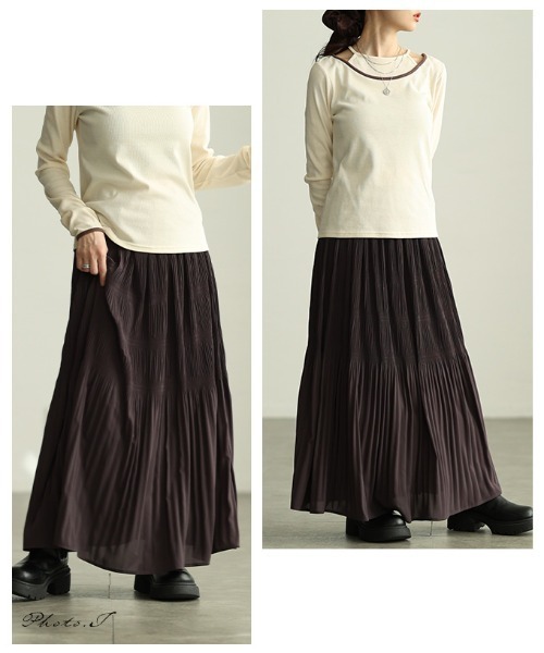Sawa a la mode(サワアラモード)の「マジョリカプリーツフレアスカート(スカート・レディース・モカ/イエロー/カーキ/サックスブルー/チャコールグレー・FREE)」の6枚目の写真