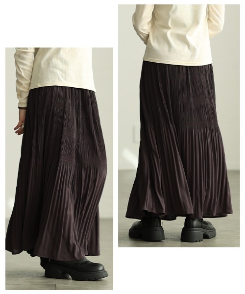 Sawa a la mode(サワアラモード)の「マジョリカプリーツフレアスカート(スカート・レディース・モカ/イエロー/カーキ/サックスブルー/チャコールグレー・FREE)」の8枚目の写真