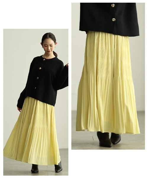 Sawa a la mode(サワアラモード)の「マジョリカプリーツフレアスカート(スカート・レディース・モカ/イエロー/カーキ/サックスブルー/チャコールグレー・FREE)」の12枚目の写真