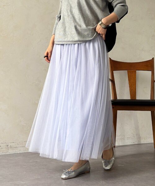 un dix cors（アンディコール）の「チュールパネルスカート（スカート・レディース・ライトグレー/ブルー系その他/チャコールグレー/アイボリー/ブラック・FREE）」の5枚目の写真