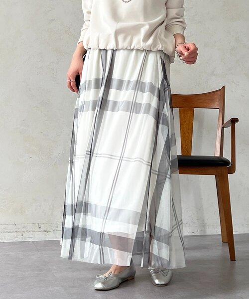 un dix cors（アンディコール）の「チュールパネルスカート（スカート・レディース・ライトグレー/ブルー系その他/チャコールグレー/アイボリー/ブラック・FREE）」の2枚目の写真