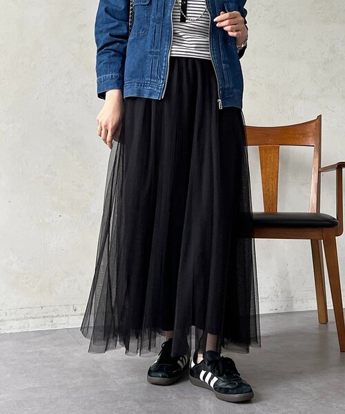 un dix cors（アンディコール）の「チュールパネルスカート（スカート・レディース・ライトグレー/ブルー系その他/チャコールグレー/アイボリー/ブラック・FREE）」の3枚目の写真