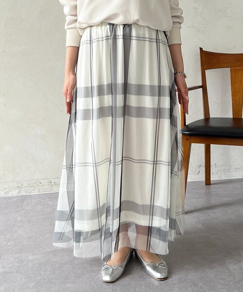 un dix cors（アンディコール）の「チュールパネルスカート（スカート・レディース・ライトグレー/ブルー系その他/チャコールグレー/アイボリー/ブラック・FREE）」の12枚目の写真