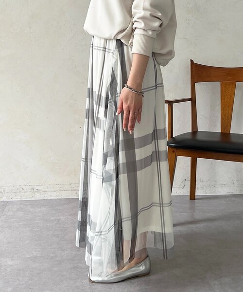 un dix cors（アンディコール）の「チュールパネルスカート（スカート・レディース・ライトグレー/ブルー系その他/チャコールグレー/アイボリー/ブラック・FREE）」の13枚目の写真