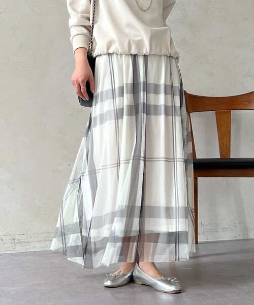 un dix cors（アンディコール）の「チュールパネルスカート（スカート・レディース・ライトグレー/ブルー系その他/チャコールグレー/アイボリー/ブラック・FREE）」の19枚目の写真