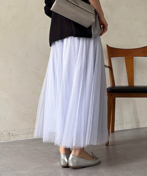 un dix cors（アンディコール）の「チュールパネルスカート（スカート・レディース・ライトグレー/ブルー系その他/チャコールグレー/アイボリー/ブラック・FREE）」の7枚目の写真