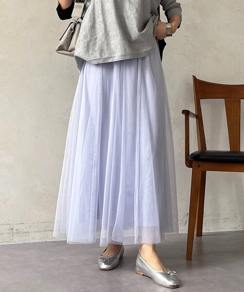 un dix cors（アンディコール）の「チュールパネルスカート（スカート・レディース・ライトグレー/ブルー系その他/チャコールグレー/アイボリー/ブラック・FREE）」の8枚目の写真