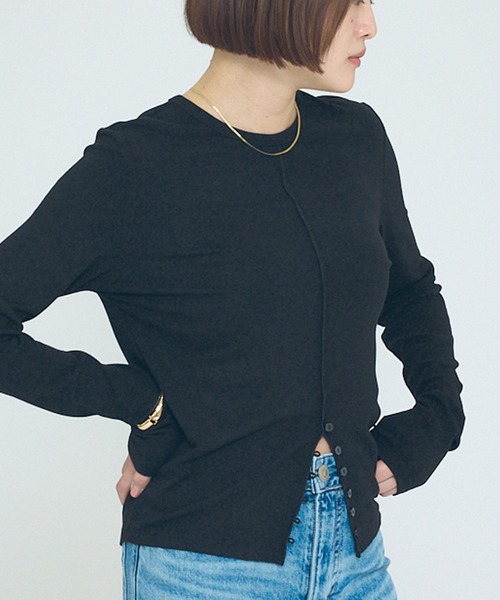 NOMINE（ノミネ）の「【NOMINE】フロントラインスリット ロンT（Tシャツ/カットソー・レディース・ブルー系その他/ブラウン/ブラック/チャコールグレー・フリー）」の8枚目の写真