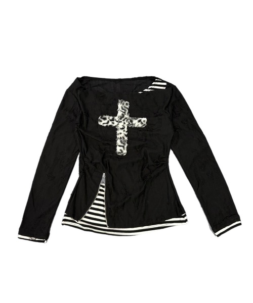 Never mind the XU（ネバーマインドザエックスユー）の「【Never mind the XU】layered cross long sleeve / 【ネバーマインド ザ エックスユー】レイヤードクロス長袖Tシャツ（Tシャツ/カットソー・レディース・ホワイト/ブラック・ONE SIZE）」の21枚目の写真