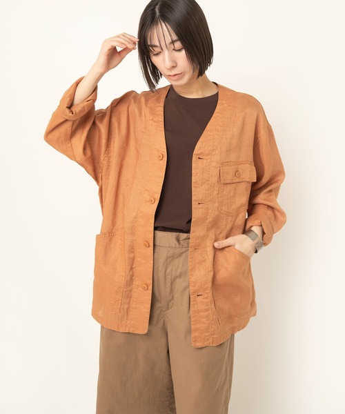 RNA-N(アールエヌエーエヌ)の「B2952 リネンワークジャケット(ノーカラージャケット・レディース・キャメル/ブラック/キナリ・FREE)」の5枚目の写真