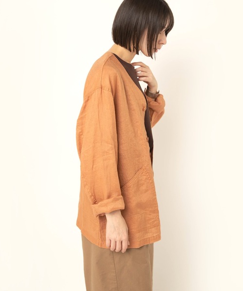 RNA-N(アールエヌエーエヌ)の「B2952 リネンワークジャケット(ノーカラージャケット・レディース・キャメル/ブラック/キナリ・FREE)」の7枚目の写真