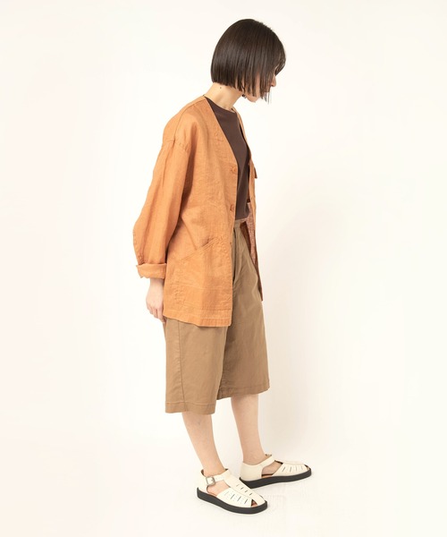 RNA-N(アールエヌエーエヌ)の「B2952 リネンワークジャケット(ノーカラージャケット・レディース・キャメル/ブラック/キナリ・FREE)」の12枚目の写真