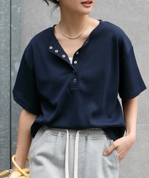 MONO-MART（モノマート）の「【anyway.シリーズ】ワッフル ヘンリーネック 優秀Tシャツ (吸水速乾・毛玉防止・イージーケア)（Tシャツ/カットソー）」