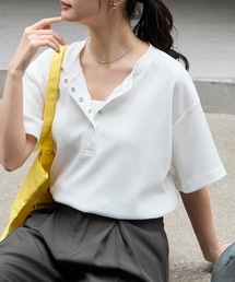 MONO-MART | 【anyway.シリーズ】ワッフル ヘンリーネック 優秀Tシャツ (吸水速乾・毛玉防止・イージーケア)(Tシャツ/カットソー)