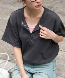 MONO-MART（モノマート）の「【anyway.シリーズ】ワッフル ヘンリーネック 優秀Tシャツ (吸水速乾・毛玉防止・イージーケア)（Tシャツ/カットソー）」