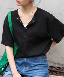 MONO-MART（モノマート）の「【anyway.シリーズ】ワッフル ヘンリーネック 優秀Tシャツ (吸水速乾・毛玉防止・イージーケア)（Tシャツ/カットソー）」