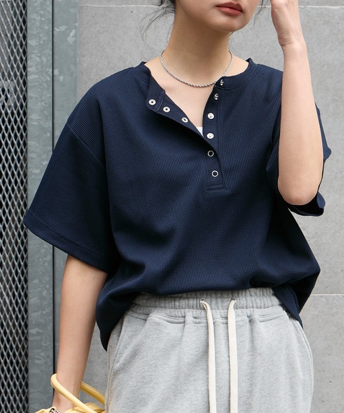 Tシャツ/カットソー（ブルー・ネイビー/青色系・形状記憶/シワ防止