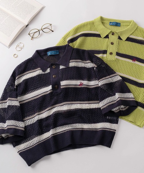 BEVERLY HILLS POLO CLUB（ビバリーヒルズポロクラブ）の「【71】【BEVERLY HILLS POLO CLUB/ビバリーヒルズポロクラブ】ワンポイント刺繍  ショート丈 メッシュ ワイドポロシャツ/レディース（ポロシャツ・レディース・ネイビー/アイボリー/ライトグリーン・M）」の3枚目の写真
