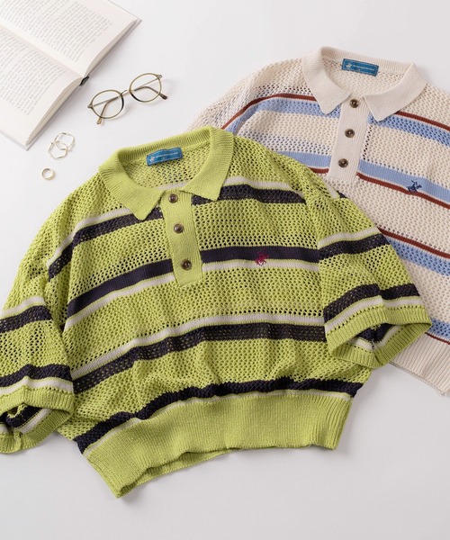 BEVERLY HILLS POLO CLUB（ビバリーヒルズポロクラブ）の「【71】【BEVERLY HILLS POLO CLUB/ビバリーヒルズポロクラブ】ワンポイント刺繍  ショート丈 メッシュ ワイドポロシャツ/レディース（ポロシャツ・レディース・ネイビー/アイボリー/ライトグリーン・M）」の2枚目の写真