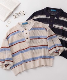 【71】【BEVERLY HILLS POLO CLUB/ビバリーヒルズポロクラブ】ワンポイント刺繍 ショート丈 メッシュ ワイドポロシャツ/レディース
