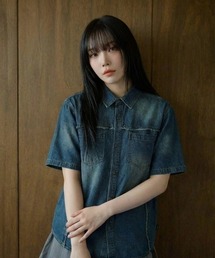 『mahagrid/マハグリッド』 DENIM STUD HALF SHIRT/デニムスタッズ 半袖シャツ