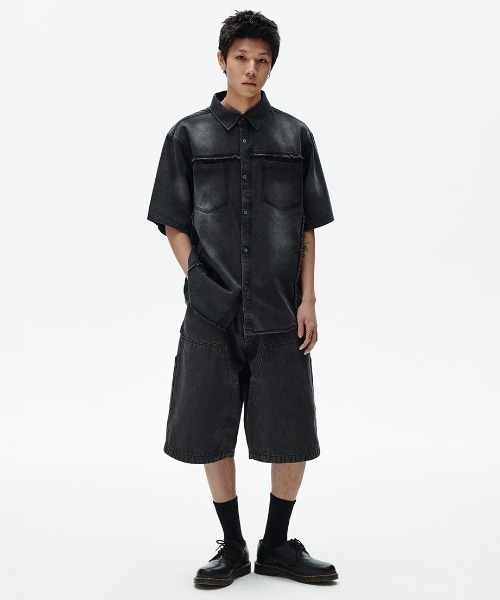 MAHAGRID（マハグリッド）の「『mahagrid/マハグリッド』 DENIM STUD HALF SHIRT/デニムスタッズ 半袖シャツ（シャツ/ブラウス・メンズ・ブルー/ブラック・S/M）」の10枚目の写真