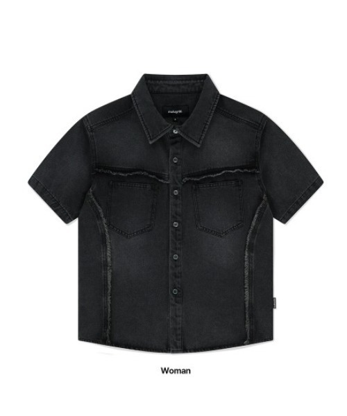 MAHAGRID（マハグリッド）の「『mahagrid/マハグリッド』 DENIM STUD HALF SHIRT/デニムスタッズ 半袖シャツ（シャツ/ブラウス・メンズ・ブルー/ブラック・S/M）」の15枚目の写真