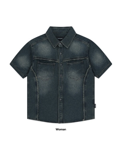 MAHAGRID（マハグリッド）の「『mahagrid/マハグリッド』 DENIM STUD HALF SHIRT/デニムスタッズ 半袖シャツ（シャツ/ブラウス・メンズ・ブルー/ブラック・S/M）」の19枚目の写真