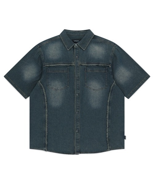 MAHAGRID（マハグリッド）の「『mahagrid/マハグリッド』 DENIM STUD HALF SHIRT/デニムスタッズ 半袖シャツ（シャツ/ブラウス・メンズ・ブルー/ブラック・S/M）」の17枚目の写真