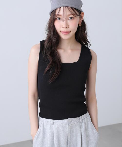 FREE'S MART（フリーズマート）の「◆総針スクエアネックタンクニット（ニット/セーター・レディース・ライトグリーン/ホワイト系その他/ホワイト/ブラック・FREE）」の6枚目の写真