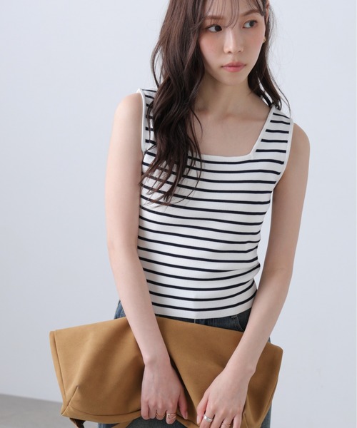 FREE'S MART（フリーズマート）の「◆総針スクエアネックタンクニット（ニット/セーター・レディース・ライトグリーン/ホワイト系その他/ホワイト/ブラック・FREE）」の2枚目の写真