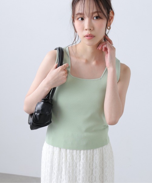 FREE'S MART（フリーズマート）の「◆総針スクエアネックタンクニット（ニット/セーター・レディース・ライトグリーン/ホワイト系その他/ホワイト/ブラック・FREE）」の4枚目の写真