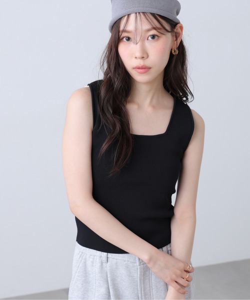 FREE'S MART（フリーズマート）の「◆総針スクエアネックタンクニット（ニット/セーター・レディース・ライトグリーン/ホワイト系その他/ホワイト/ブラック・FREE）」の3枚目の写真