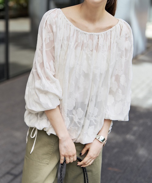 Spick & Span HYU フラワージャガードブラウス　ホワイト HYU フラワージャガードブラウス（シャツ/ブラウス）｜Spick & Span