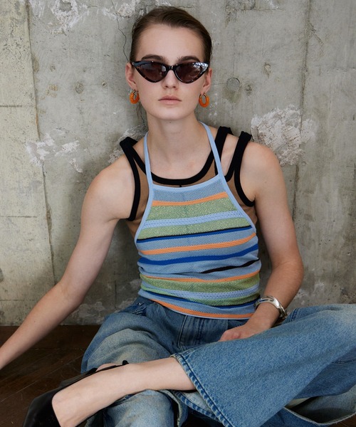 Border American Sleeve Knit Tank/ボーダーアメスリニットタンク