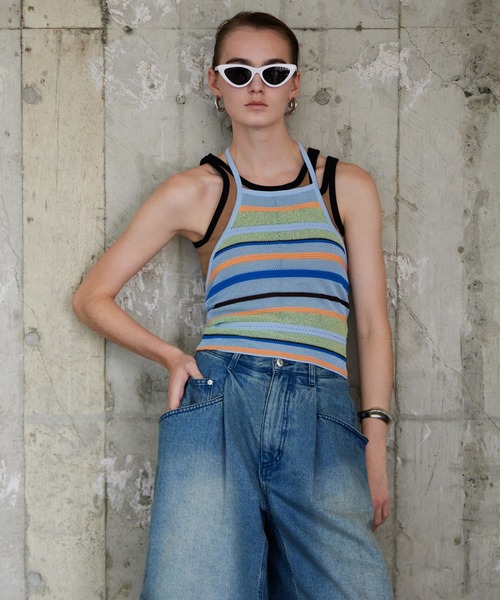 MAISON SPECIAL(メゾンスペシャル)の「Border American Sleeve Knit Tank/ボーダーアメスリニットタンク(タンクトップ・レディース・ピンク/グリーン/ブルー・FREE)」の6枚目の写真