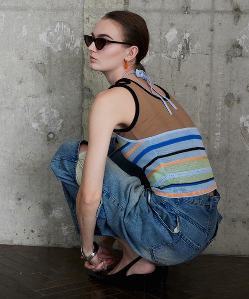MAISON SPECIAL(メゾンスペシャル)の「Border American Sleeve Knit Tank/ボーダーアメスリニットタンク(タンクトップ・レディース・ピンク/グリーン/ブルー・FREE)」の7枚目の写真
