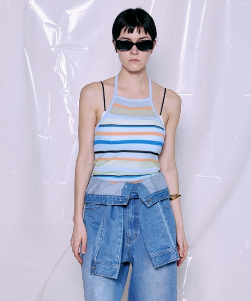 MAISON SPECIAL(メゾンスペシャル)の「Border American Sleeve Knit Tank/ボーダーアメスリニットタンク(タンクトップ・レディース・ピンク/グリーン/ブルー・FREE)」の4枚目の写真