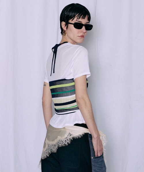 MAISON SPECIAL(メゾンスペシャル)の「Border American Sleeve Knit Tank/ボーダーアメスリニットタンク(タンクトップ・レディース・ピンク/グリーン/ブルー・FREE)」の12枚目の写真