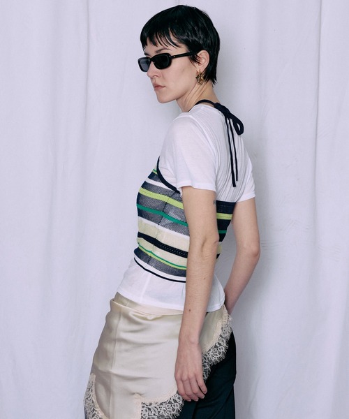 MAISON SPECIAL(メゾンスペシャル)の「Border American Sleeve Knit Tank/ボーダーアメスリニットタンク(タンクトップ・レディース・ピンク/グリーン/ブルー・FREE)」の13枚目の写真