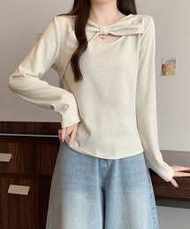 ケープ風レイヤードデザイン 長袖トップス / フェイクレイヤード カットソー