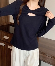 ケープ風レイヤードデザイン 長袖トップス / フェイクレイヤード カットソー