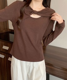 ケープ風レイヤードデザイン 長袖トップス / フェイクレイヤード カットソー