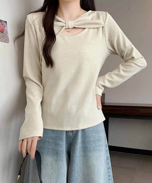 2ly2(トゥーリートゥー)の「ケープ風レイヤードデザイン 長袖トップス / フェイクレイヤード カットソー(Tシャツ/カットソー・レディース・ブラウン/ネイビー/ベージュ/ダークグレー・FREE)」の11枚目の写真