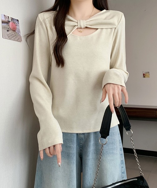2ly2(トゥーリートゥー)の「ケープ風レイヤードデザイン 長袖トップス / フェイクレイヤード カットソー(Tシャツ/カットソー・レディース・ブラウン/ネイビー/ベージュ/ダークグレー・FREE)」の12枚目の写真