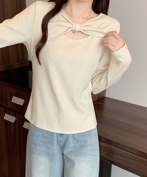 2ly2(トゥーリートゥー)の「ケープ風レイヤードデザイン 長袖トップス / フェイクレイヤード カットソー(Tシャツ/カットソー・レディース・ブラウン/ネイビー/ベージュ/ダークグレー・FREE)」の13枚目の写真