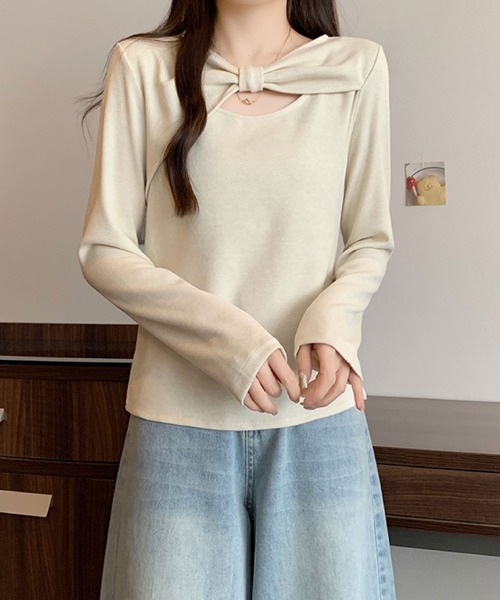 2ly2(トゥーリートゥー)の「ケープ風レイヤードデザイン 長袖トップス / フェイクレイヤード カットソー(Tシャツ/カットソー・レディース・ブラウン/ネイビー/ベージュ/ダークグレー・FREE)」の14枚目の写真
